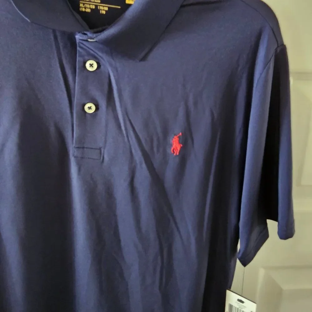 Ralph Lauren Childrenswear Boys Navy Performance Stretch Jersey Polo Shirt Sz XL